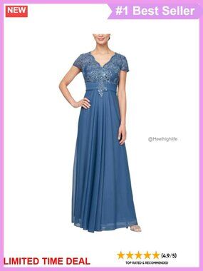 Stretch Sequin Bodice Empire Waist Long Formal Gown Petite Event Dress